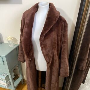 Faux fur chocolate brown long coat size small